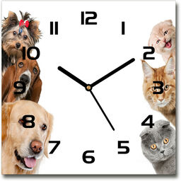 Zegar szklany kwadratowy Psy i koty