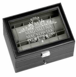 Szkatułka czarna na zegarki i biżuterię z grawerem