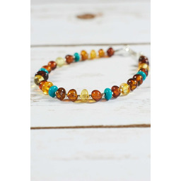 Pakamera Bransoletka z naturalnego bursztynu bałtyckiego z turkusem