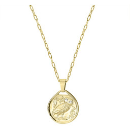 Atena, złoty naszyjnik z sową i motywem antycznej