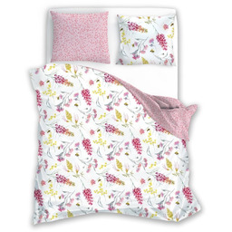 Pościel dwustronna z bawełny satynowej biało-różowa w kwiaty