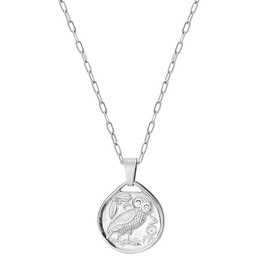 Atena, srebrny naszyjnik z sową i motywem antycznej