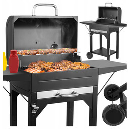 Grill Węglowy Duży Ogrodowy Z Pokrywą Przenośny Kółka