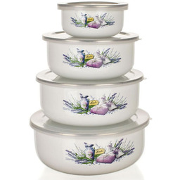 BANQUET Miski emaliowane z pokrywami Lavender,