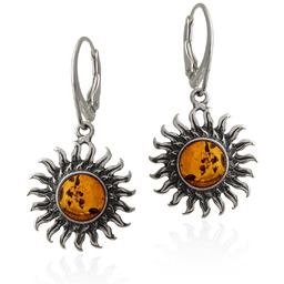 ankabizuteria.pl Kolczyki srebrne SŁONECZKA oksydowane z bursztynem