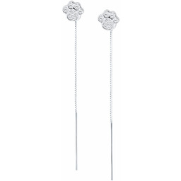 Delikatne przewlekane rodowane srebrne wiszące kolczyki psie kocie