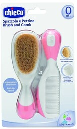 Chicco, Szczotka z naturalnym włosiem + grzebyk, 0m+