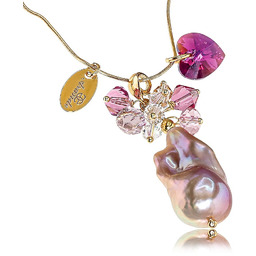 Elegancki Naszyjnik Oryginalne Kryształy Prawdziwa Perła Crystal Flameball