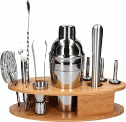 Zestaw barmański 11 elementów z podstawką srebrny 550