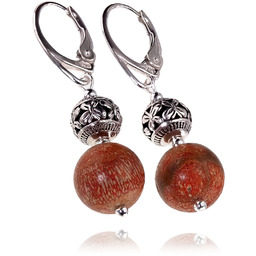 Piękne Kolczyki Naturalny Koral Srebro