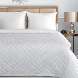 Narzuta welwetowa biała z geometrycznymi przeszyciami NPB-01