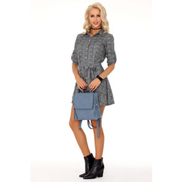 Szara Sukienka Szmizjerka w Kratkę