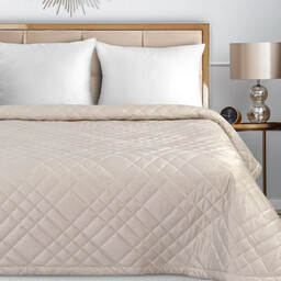 Narzuta welwetowa kremowa z geometrycznymi przeszyciami NPB-03