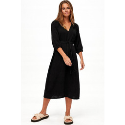 PEPPERCORN CZARNA SUKIENKA MIDI Z WIĄZANIEM I RĘKAWEM