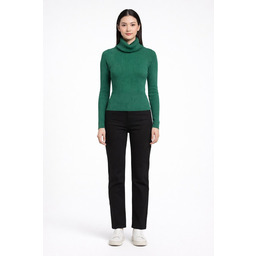 ZIELONY DOPASOWANY SWETER Z GOLFEM I PRĄŻKOWANIEM S/M