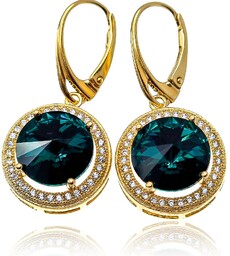 Kryształy Piękne Kolczyki Royal Paris Emerald Gold Złote