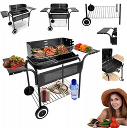 Grill Węglowy Ogrodowy Duży Stalowy Metalowe 3 Półki