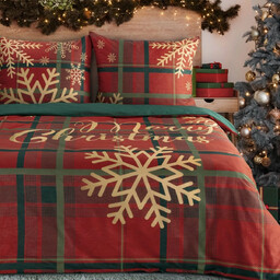 Pościel bożonarodzeniowa bawełniana czerwono-zielona w kratę Merry Christmas