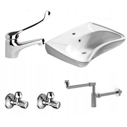 Komplet: Umywalka dla niepełnosprawnych 59x45,5cm, Bateria umywalkowa