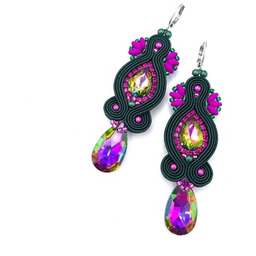 Pakamera Kolczyki sutasz zielone różowe wieczorowe z kryształkami