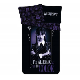Pościel bawełniana 140x200 Wednesday czarna fioletowa poszewka 70x90