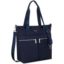 Granatowa, jednokomorowa shopperka damska z poliestru wyposażona