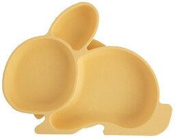 Talerz dla dziecka silikonowy dzielony żółty zajączek 23x18,5x3,5