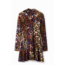 Krótka sukienka skater teksturowana dzianina animal print