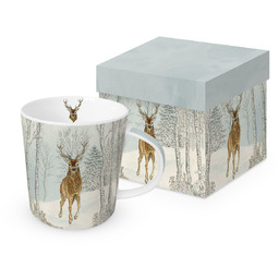 DUŻY KUBEK PORCELANOWY Zimowy Las JELEŃ