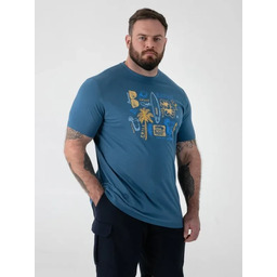 T-shirt Męski Wakacyjny Turkusowy HOVELL-D555 Duże Rozmiary