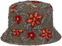 Kapelusz Wełniany Flower Bucket by Gebeana, szarobrązowy, One