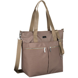 Jednokomorowa, beżowa shopperka damska zamykana suwakiem Peterson PTN