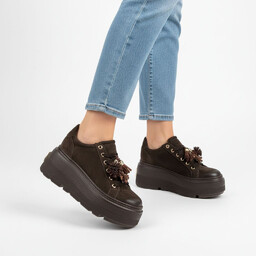 Chebello Sneakersy damskie, ze skóry naturalnej z cholewką
