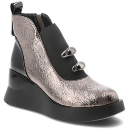 S.Barski Srebrne Botki Stylowe Damskie Buty Na Koturnie