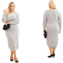 Szara sukienka swetrowa damska Plus Size z moherem