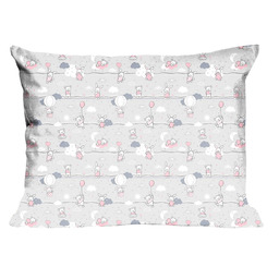 Karo Poszewka bawełniana 70x80 56K misie zajączki szara