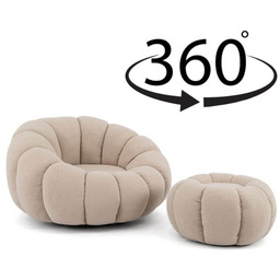 Fotel obrotowy z podnóżkiem CX2030 Pumpkin Bouclé Beżowy