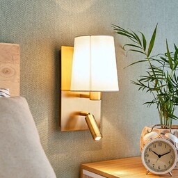 Lampa Ścienna Lindby, Aiden, antyczny mosiądz, salon, tkanina