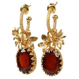 Pakamera Złote kolczyki wiszące Gardenia z granatami