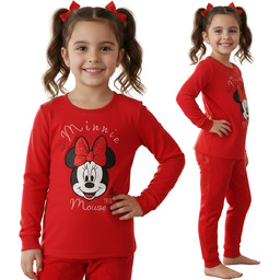 DISNEY Myszka Minnie Welurowa, czerwona piżama dziewczęca, DWUCZĘŚCIOWA