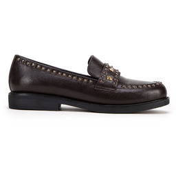 Damskie loafersy skórzane z ozdobnymi nitami brązowe