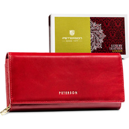 Skórzany portfel damski Peterson czerwony skóra naturalna elegancki