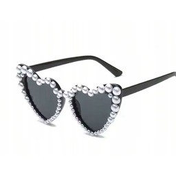 Perłowe Okulary Przeciwsłoneczne w Stylu Y2K Serca Serduszka
