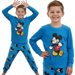 DISNEY Myszka Mickey Welurowa, niebieska piżama chłopięca, DWUCZĘŚCIOWA