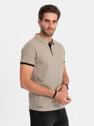 Koszulka męska polo bawełniana - jasnobrązowy V5 OM-POSS-0113