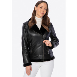 Damska kurtka ze skóry naturalnej obszyta sztucznym futrem