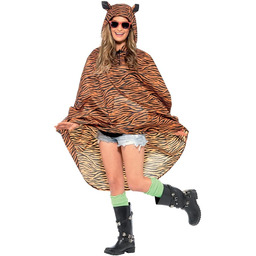 Tiger Party Poncho, Tiger Print, with Drawstring Bag