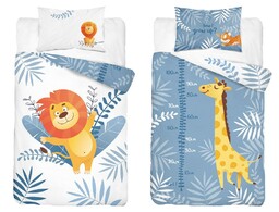 Detexpol Pościel bawełniana 90x120 Żyrafa lew biała niebieska