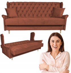Wersalka uszak welurowa SOFA 3osobowa rozkładana GAJA brązowa
