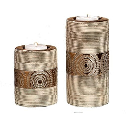 Zestaw 2 świeczników brązowych mandali ceramicznych 7,5 x